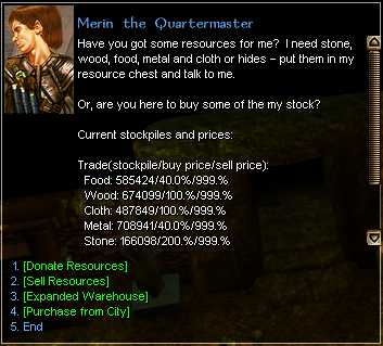 Stockpile options given by a Quartermaster.